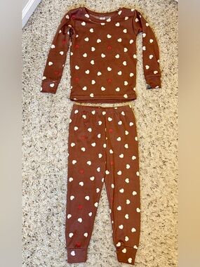 3T Brown Heart Print Pajama Set